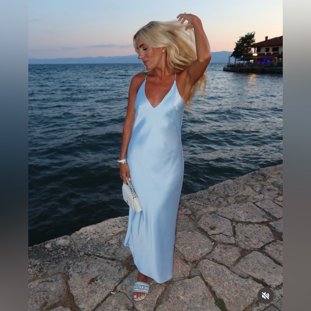 Zara Elegant Blue Satin Slip Dress evening wedding holiday